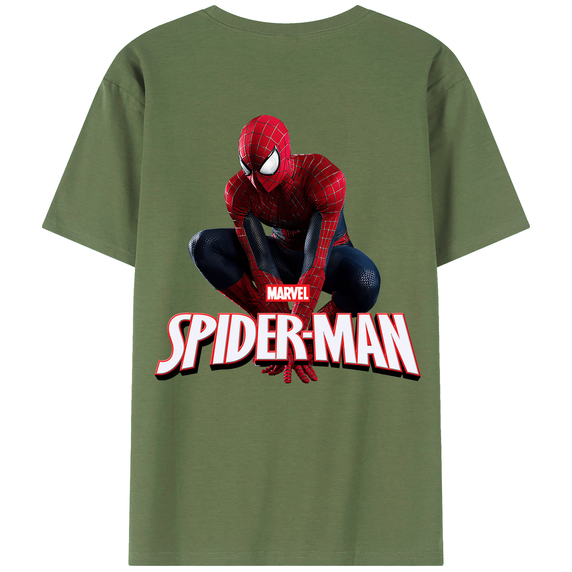 （画像用） Spider Man スパイダーマン 綿100％ メンズ半袖Tシャツ（バックプリント） 通気性